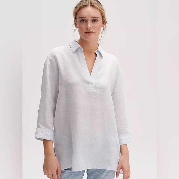 Opus Fengani Sky Preppy Blue 100% Linen Cotton Pullover Tunic Top Sz EU 38 US M - Picture 1 of 12